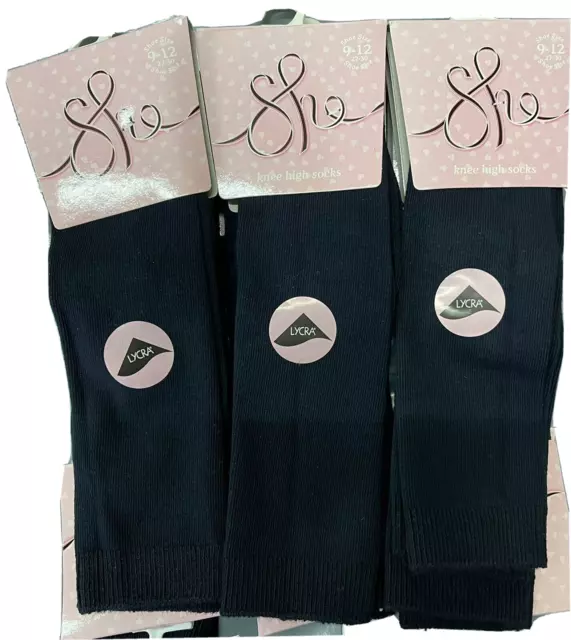 12 Pairs Size 9-12 Navy - Girls Plain Cotton Knee High Long Socks School Kids