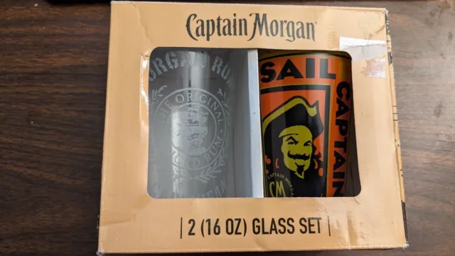Captain Morgan Two - 16 oz. glass set with box = never used!