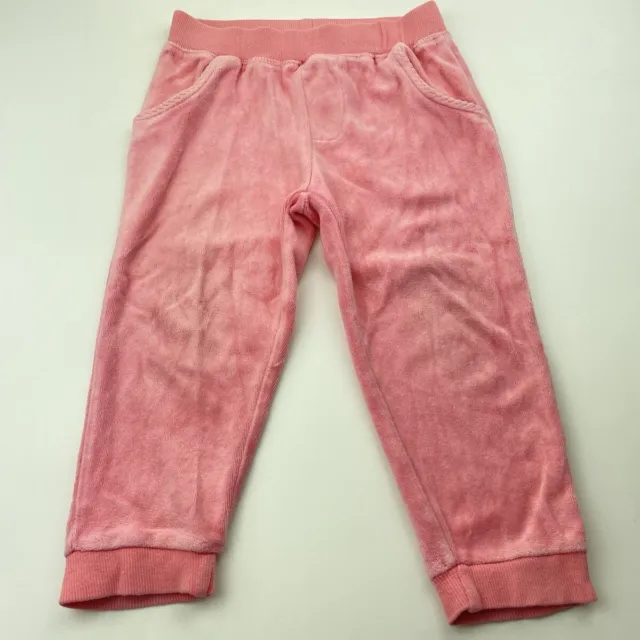 Girls size 2, Sprout, pink velour pants, elasticated, Inside leg: 30cm, GUC