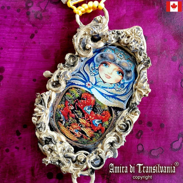 jewelry woman necklace pendant russian doll ooak matrioska traditional folk rare