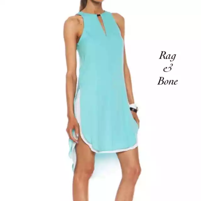 Rag & Bone Dress Aqua Blue Alyna Silk Blend Sleeveless Shirttail NWT Size 0 FLAW
