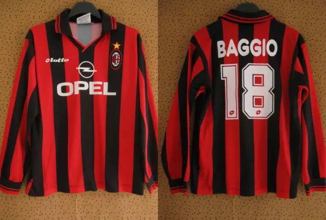 Maillot Milan Ac Opel Baggio #18 calcio Vintage Jersey Shirt Lotto - XS