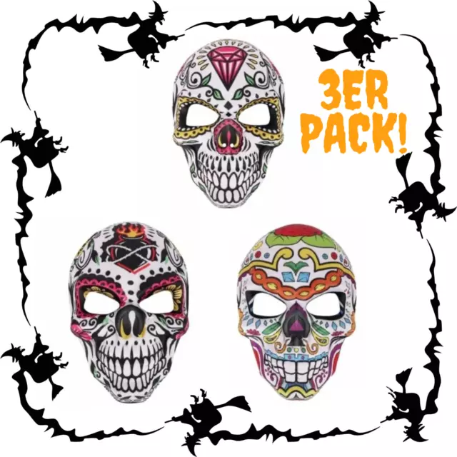 3er Pack - Halloween / Tag Der Toten - Masken - Día de Muertos - Mexiko