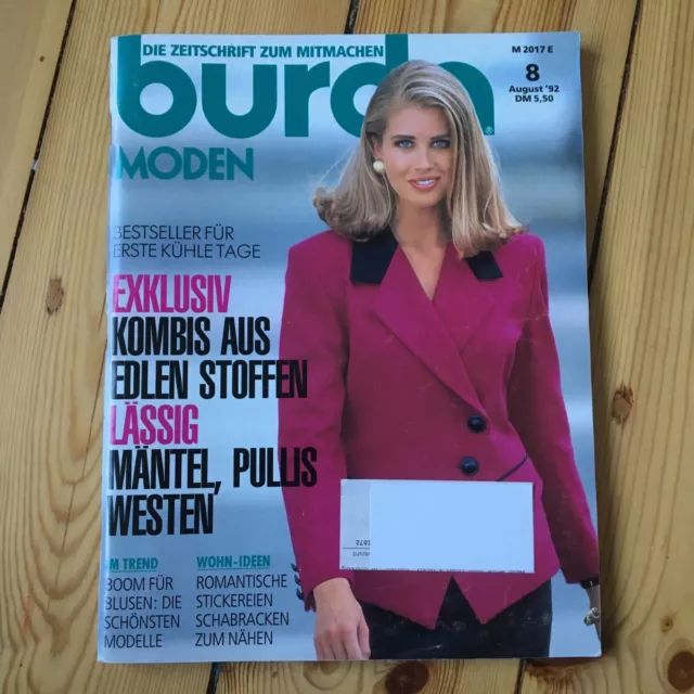 BURDA 8/1992 Schnittmuster Zeitschrift 90er Bluse Mantel Jacke Steghose 90er