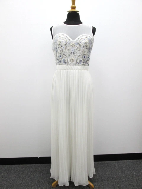 Maxi abito da donna bianco River Island impreziosito a pieghe taglia UK 14 NUOVO CON ETICHETTE