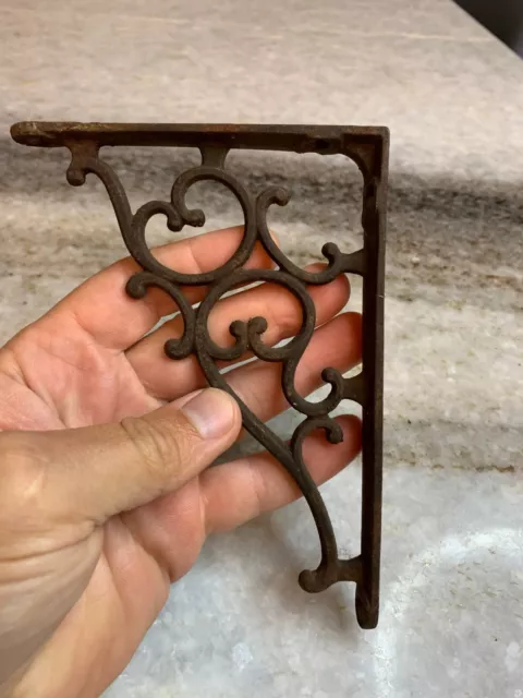 Small, Finely Cast, Antique, Victorian Wall Shelf Bracket Cast Iron 4" x 5.5"
