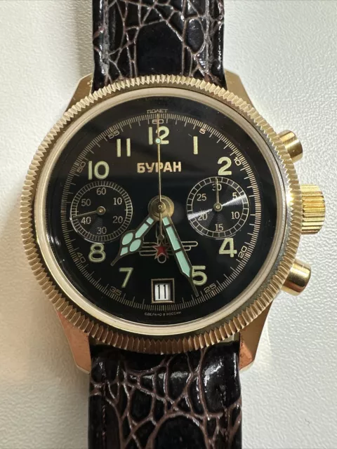 Armbanduhr Poljot Buran Chronograph Cal. 3133 Verchromt Vergoldet