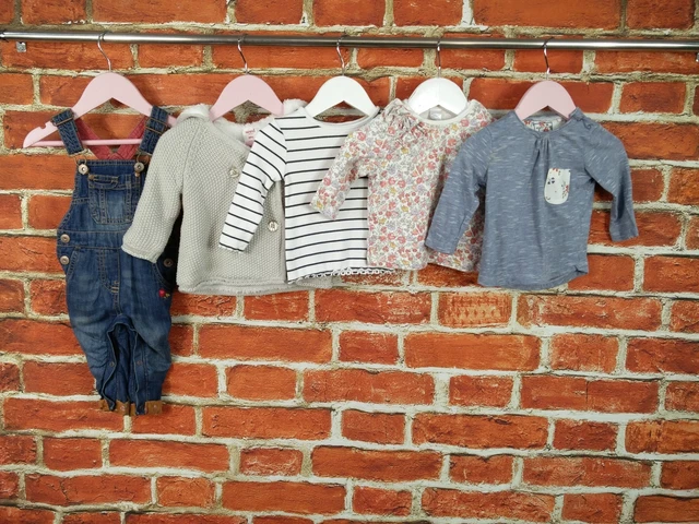 Baby Girls Bundle Age 3-6 Months Next Seed Denim Dungarees Knit Hoodie Tees 68Cm