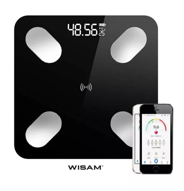 Wisam® Smart App Digital Personenwaage Körperfett BMI Bluetooth iOS Android App