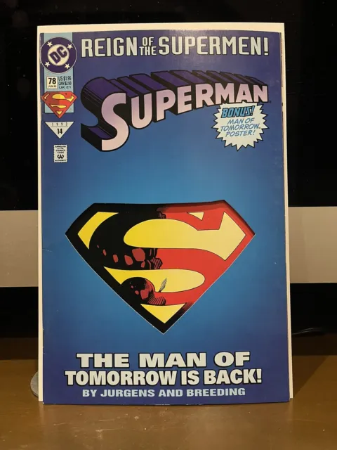 SUPERMAN #78 Reign of the Supermen! Die-Cut Edition (DC Comics 1993) VF/NM