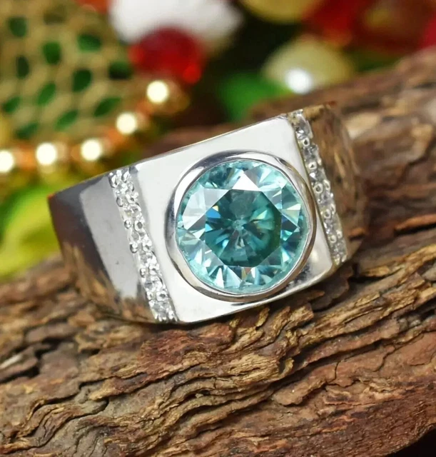 Bague Solitaire Diamant Bleu Traité - Argent 925 - Taille 7 - Certificat IGTLR - Rare