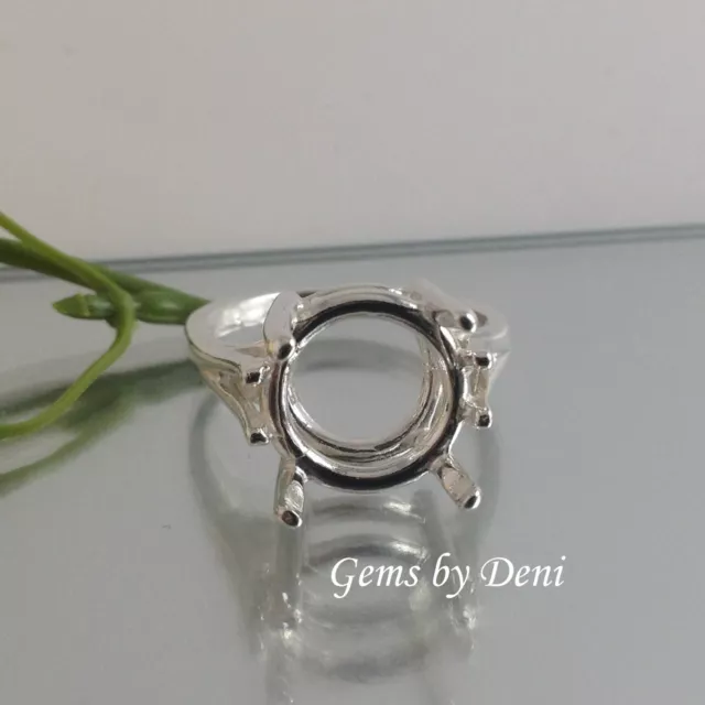 (9-15mm) Round Ladies Wire Mount Sterling Silver Pre-Notched Ring Setting Size 7