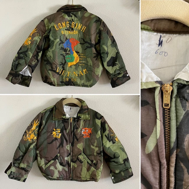 VTG 60s Childs Vietnam Camo Poncho Liner Souvenir Tour Jacket Bien Hoa Long Binh VTG 60s Childs Vietnam Camo Poncho Liner Souvenir Tour Jacket Bien Hoa Long Binh