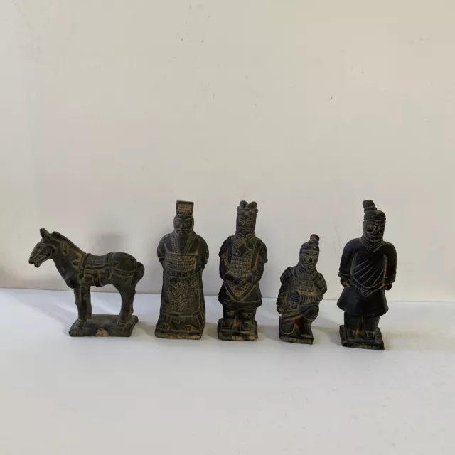 Vintage 5 Terracotta Of Qin Dynasty Emperor Shi Warrior Army Horse Statues