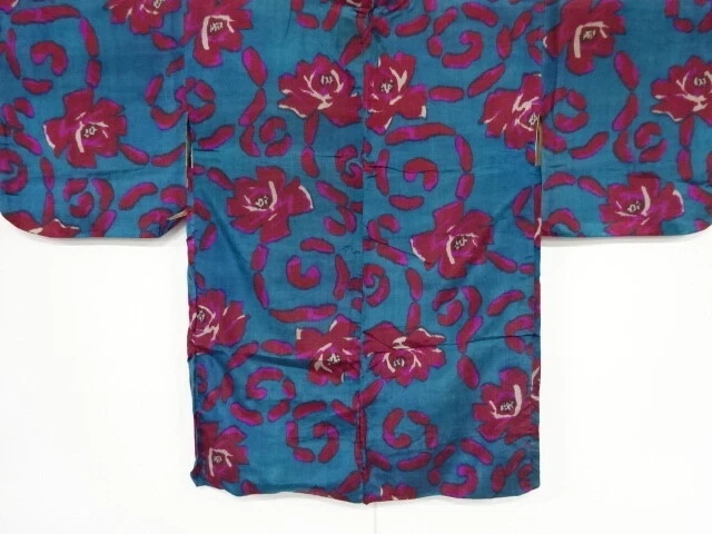 83384# Japanese Kimono / Antique Haori / Meisen / Woven Floral Arabesque
