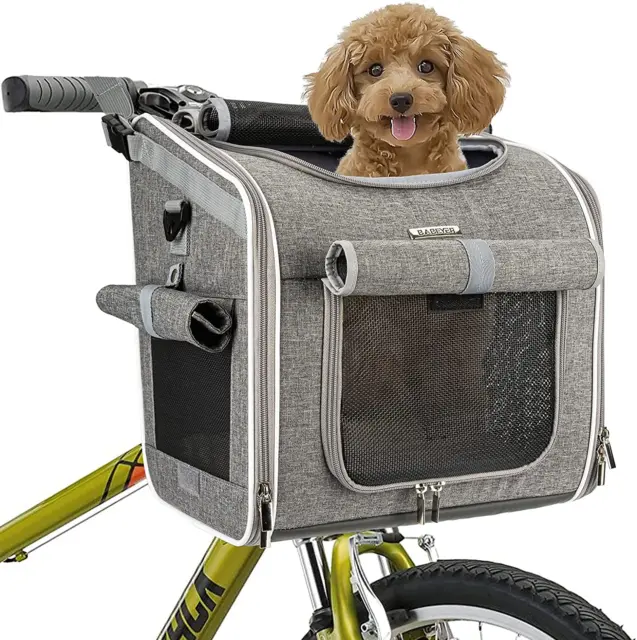 Dog Bike Basket, Expandable Soft-Sided Pet Carrier Backpack with 4 Open Doors, 4