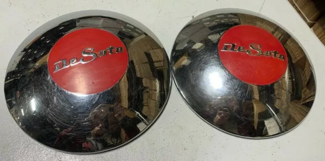 Pair Of 1946 1947 1948 Nos Desoto Custom Deluxe Chrome Hub Caps