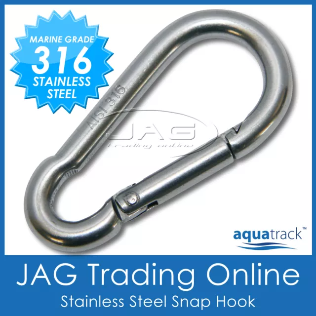 6mm 316 STAINLESS STEEL SNAP SPRING HOOK - Boat/Marine/Sailing/Shade/Sail/4x4