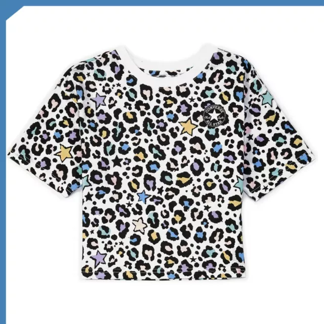 Converse Magletta Bambina T-shirt Maglia Leopardata Bianca Ragazza Taglia 6 Anni