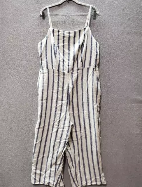 Old Navy Women Jumpsuit XL Blue Striped Cropped Linen Sleeveless Square Neck NWT