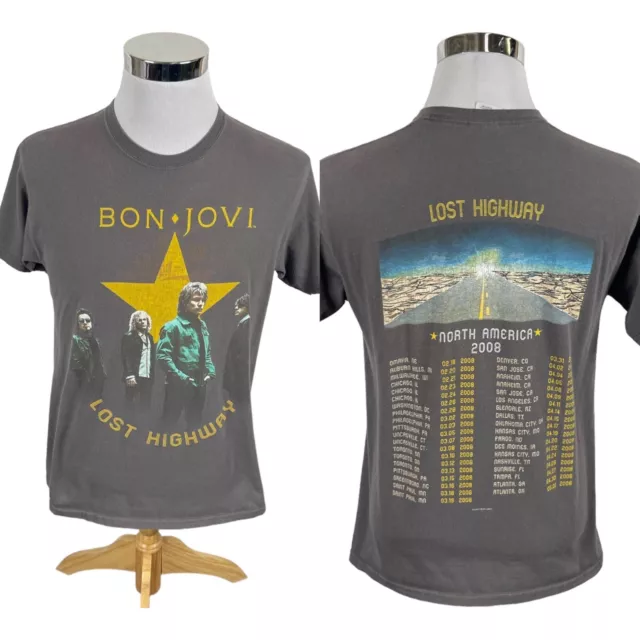 Bon Jovi T-Shirt Mens Medium M Gray Lost Highway Tour Music Rock Band Graphic