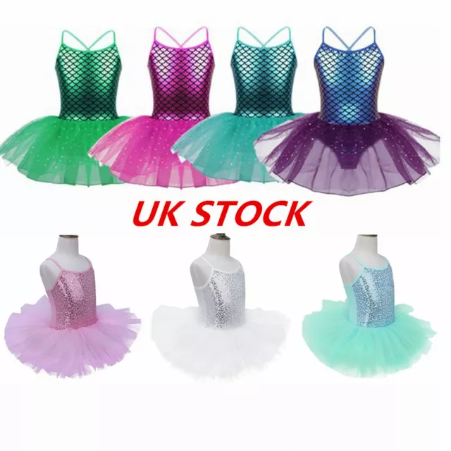 iEFiEL  Kids Girls Shiny Mermaid Ballet Dance Tutu Dress  Gym Leotard Skirts