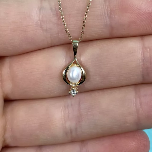 14K Gelbgold Süßwasser Perle und Diamant Anhänger, Vintage, Nachlass