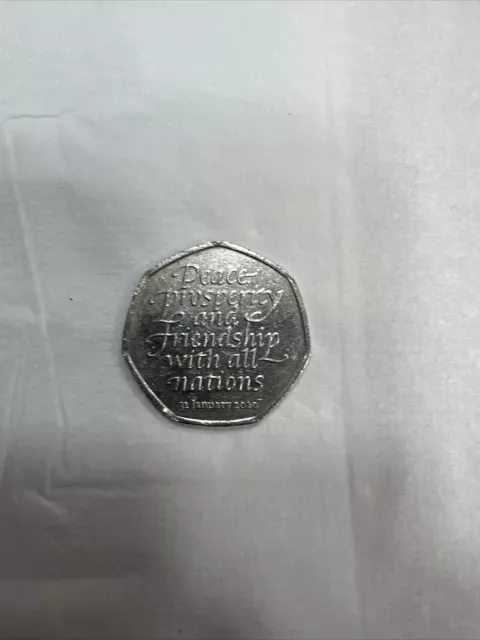 50p Fifty Pence Coin Brexit Peace Prosperity Friendship 31st January 2020