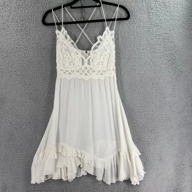 Free People FP One Dress Crochet Lace L Boho Adella Slip Coastal Cream White