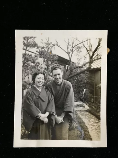 #3687 Japonais Vintage Photo 1940s / Man Woman Kimono de Jardin