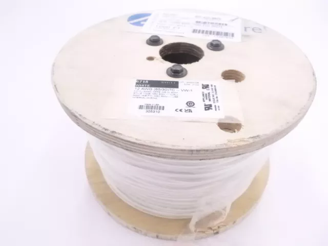 1,000' Alpha Wire 6718 EcoWire 12 AWG 600V White Hook-Up Wire 105C Tinned Copper