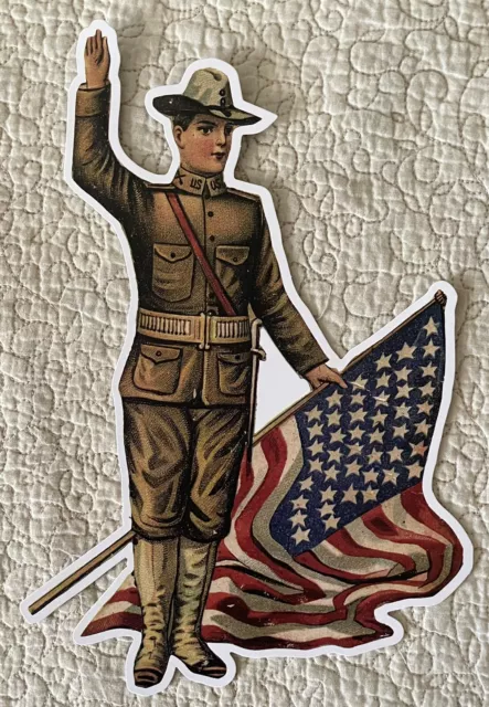 New Vintage Inspired Patriotic July 4 Soldier Flag Die Cut Art Craft Scrap Decor