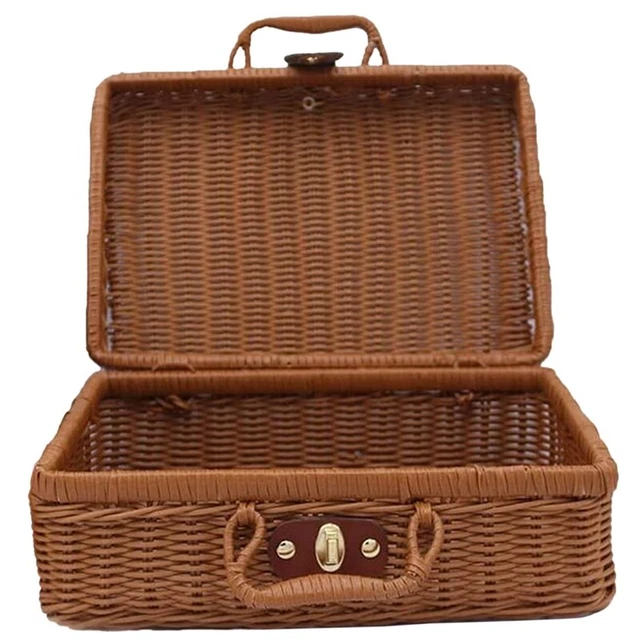 Cesta de picnic, mimbre tejido de colección maleta tejida cesta de almacenamiento ratán StoT1