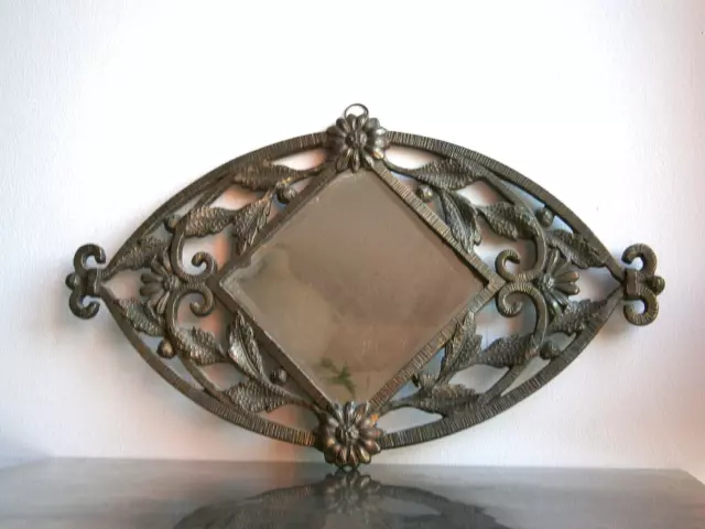 Espejo Arte Deco Metal Dorado Biselado Decoración St Hierro Forjado 1930 Antiguo