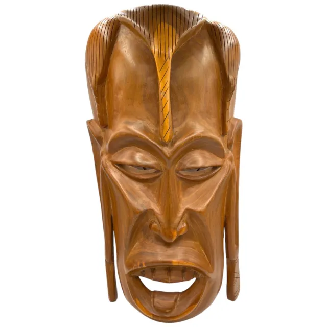 African Wood Carved Tribal Face Mask Hand Crafted Large 17.25" Tall Wall Decor