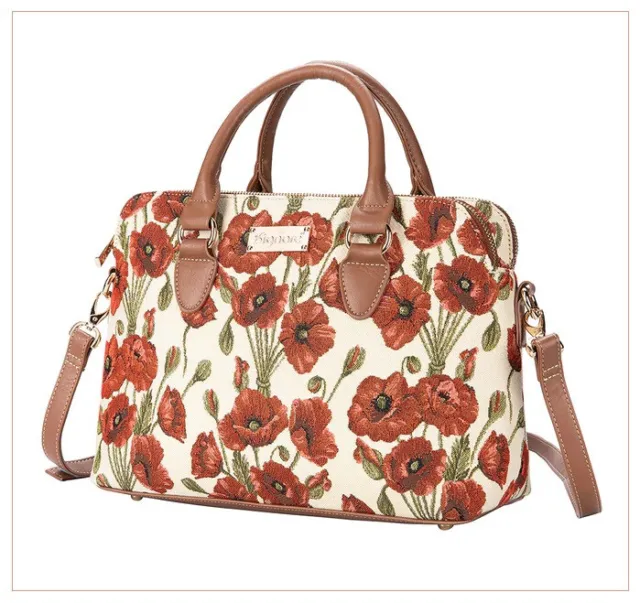Signare Poppy Triple Compartment Art Tapestry Convertible Shoulder Grab Hand Bag