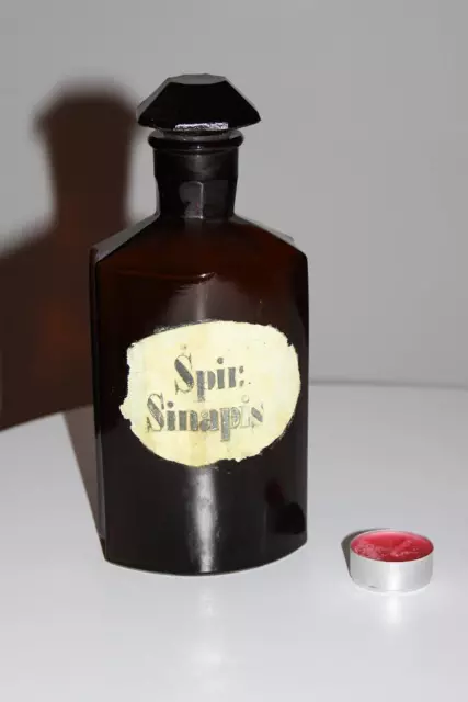 Apothekerflasche, Form selten, SPIR. SINAPIS rund mit 4 Kanten,alt, grosse