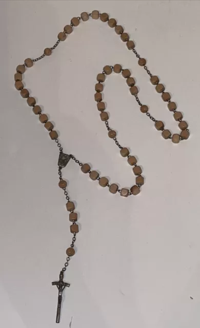 "Rosario basílica de cuentas cuadradas de madera italiana hecho en Italia - cruz crucifijo 22"""