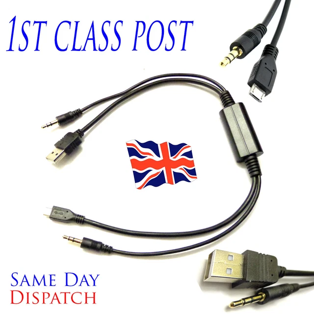 BMW MINI Cooper Audio USB Y Cable Charging AUX Lead Samsung S6