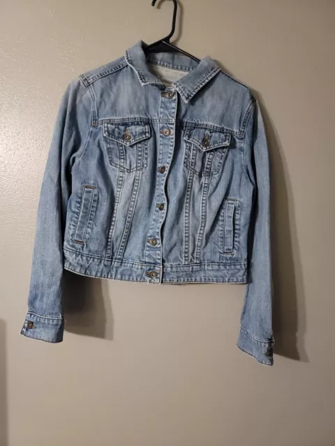 JC Penny Blue 100% Cotton Denim Button Up Trucker Jacket No Size Tag