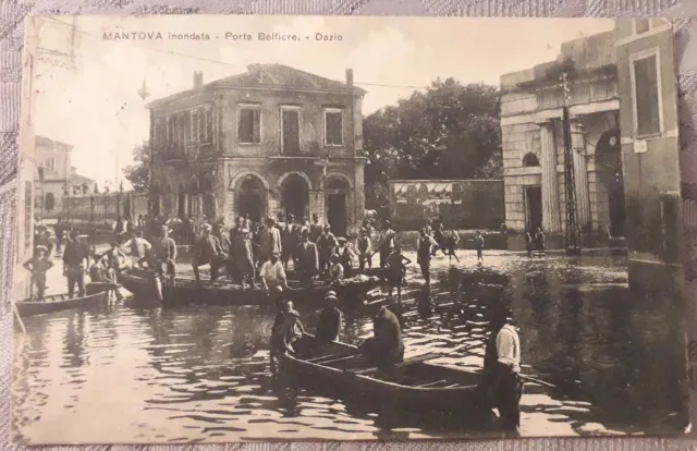 Cartolina Mantova Inondata  Porta Belfiore E Dazio Animata Viaggiata Barriera