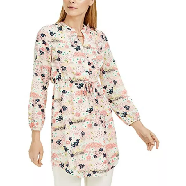 MSRP $80 Maison Jules Printed Drawstring Dress Blooms Pink Size XXS