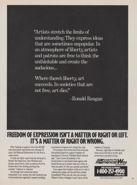 1990 People For The American Way Action Fund - Ronald Reagan Quote - Print Ad