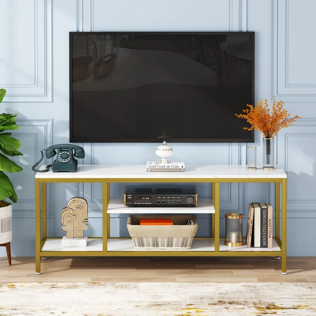 3-Tier TV Console for TVs Up to 60" with Faux Marble Veneer, Sofa Console Table