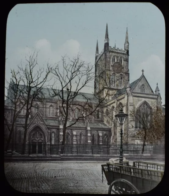 ANTIQUE Magic Lantern Slide SOUTHWARK CHURCH EXTERIOR C1890 PHOTO LONDON