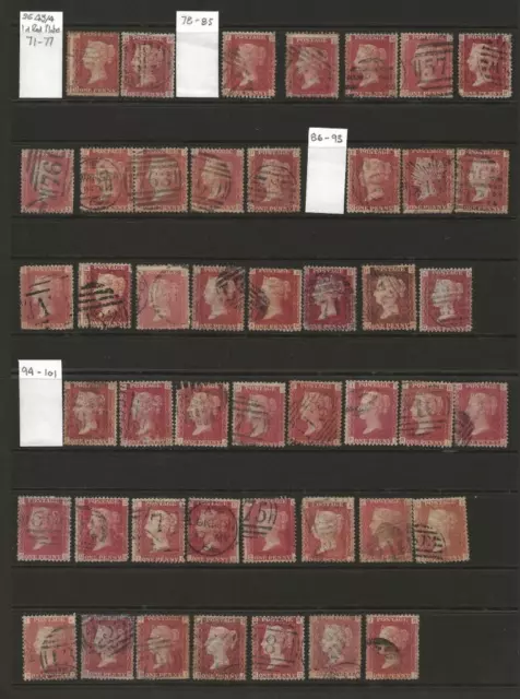 GB QV SG43 1d Penny Red Plate Collection of 155 Stamps up to Plate 218