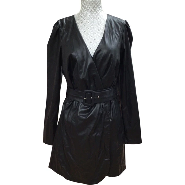 ZARA BLACK FAUX Leather Wrap Dress With Belt Size M 12.95 - PicClick UK