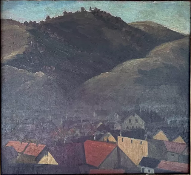 Vistas Al Pueblo Paisaje Paysage Pintura Al Óleo Oil Painting 1920 Enmarcado 2