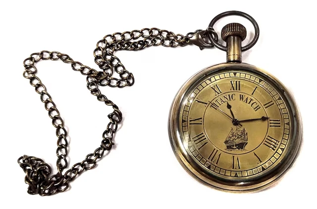 Montre De Poche Vintage En Laiton Berlin 1936 - Mouvement Quartz 7 Rubis - Avec Boîte Cuir - Neuf Sans Emballage