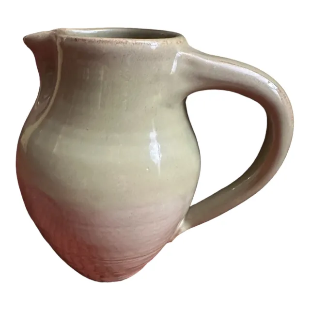 Pottery Pitcher Olive 8X7.5 Glazed Stoneware Mid Century English Carafe Pitcher 3
